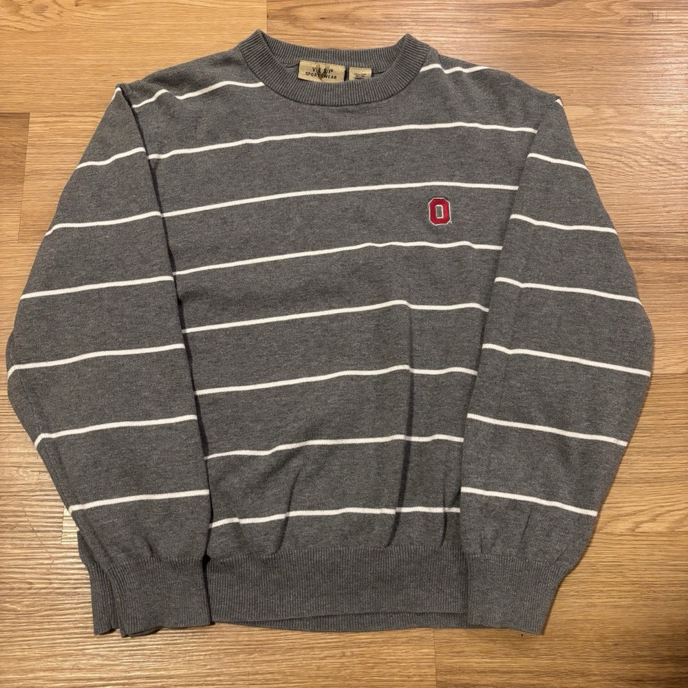 Vintage 90s Ohio State Striped Sweater Mens Sz M Vesi Sportswear Pima Cotton OSU